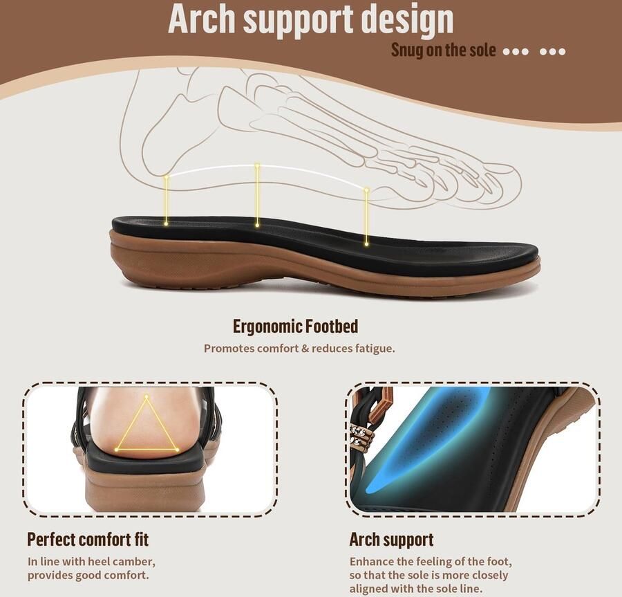 SnelShoppen Dames sandalen zomer Boheemse platte wandelsandaal zwart 40 EU Comfortabele lichtgewicht en trendy outdoor slippers voor vakantie st