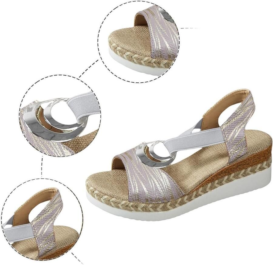 SnelShoppen Dames Sandalen Zomer Kleurblokkering Metallic Cirkel Sleehak Grote Maat Comfortabel PU Bovenmateriaal Rubber Zool Binnen Buiten Vrije Ti