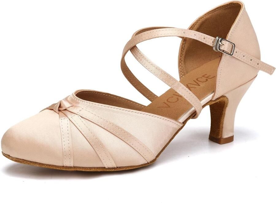 SnelShoppen Dames Satijnen Ballroomdansschoenen Gesloten Latijn Salsa Tango Moderne Standaard Dansschoenen 39 EU Nude Perfect voor Feest en Dans