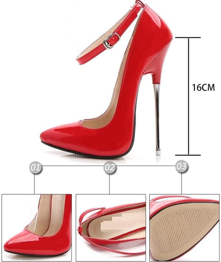 SnelShoppen Dames Sexy Stiletto Pumps met Enkelbandje Hoge Hakken Rood 46 EU Bruiloft Party Jurk Schoenen