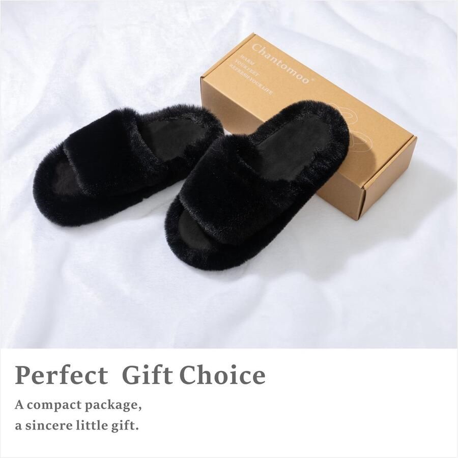 SnelShoppen Dames Slippers Memory Foam Pantoffels voor Vrouwen Fuzzy Pluche Comfortabele Imitatiebont Gevoerde Slide Schoenen Anti-Slip Zool T