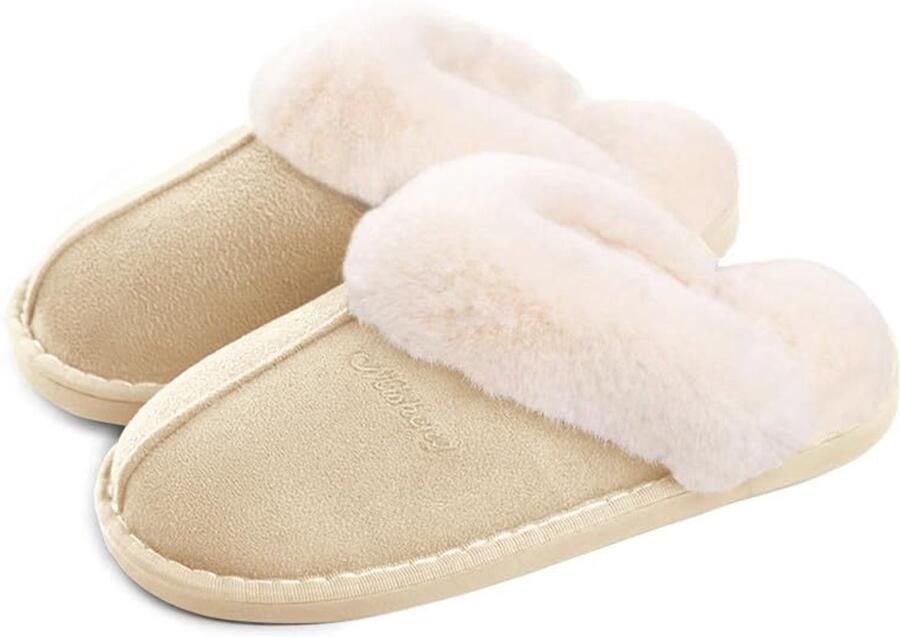 SnelShoppen Dames Slippers Warm Winter Slippers Nepbont Zacht Plat Pluche Pantoffels Antislip voor Indoor Outdoor Gebruik Zand 004 E