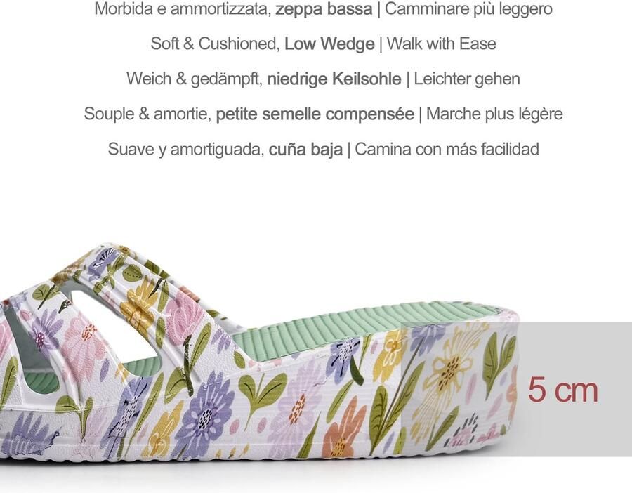 SnelShoppen Dames Slippers Zomer Bloemenprint Sleehak Laag Zacht Dempend Antislip Waterdicht Sneldrogend Groen Voor Thuis Strand Zwembad Dou