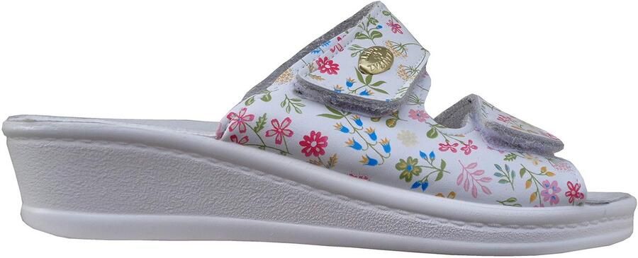 SnelShoppen Dames Sloffen in Leder SANITAL LIGHT 1375 Bloemen 1-41 Comfortabele Leren Huisschoenen voor Thuis Zomer en Ontspanning