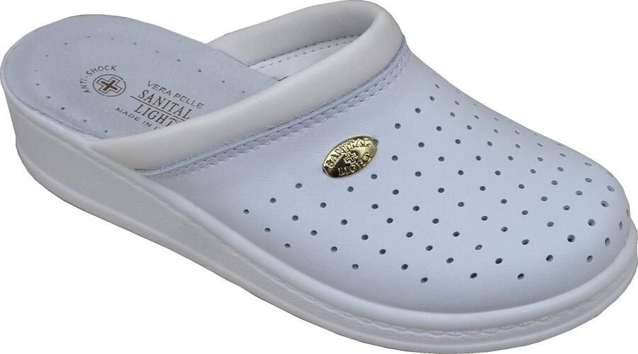 SnelShoppen Dames Sloffen Leder SANITAL LIGHT 1350 Wit Comfortabele Huisschoenen voor Thuis Slippers voor Binnen en Buiten Perfect voor