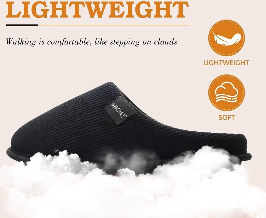 SnelShoppen Dames Sloffen met Memory Foam en Wafelstof Bovenkant Warme Katoen Pantoffels voor Binnen Lichtgewicht Slip-on in Zwart