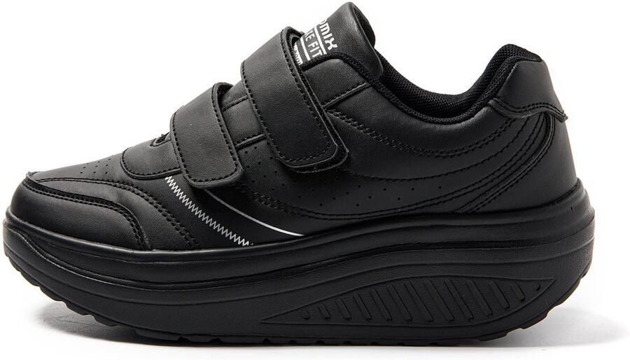 SnelShoppen Dames Sneakers met Klittenband Casual Plateau Sportschoenen Comfortabele Anti-Slip Wipschoenen voor Fitness Gym Zwart