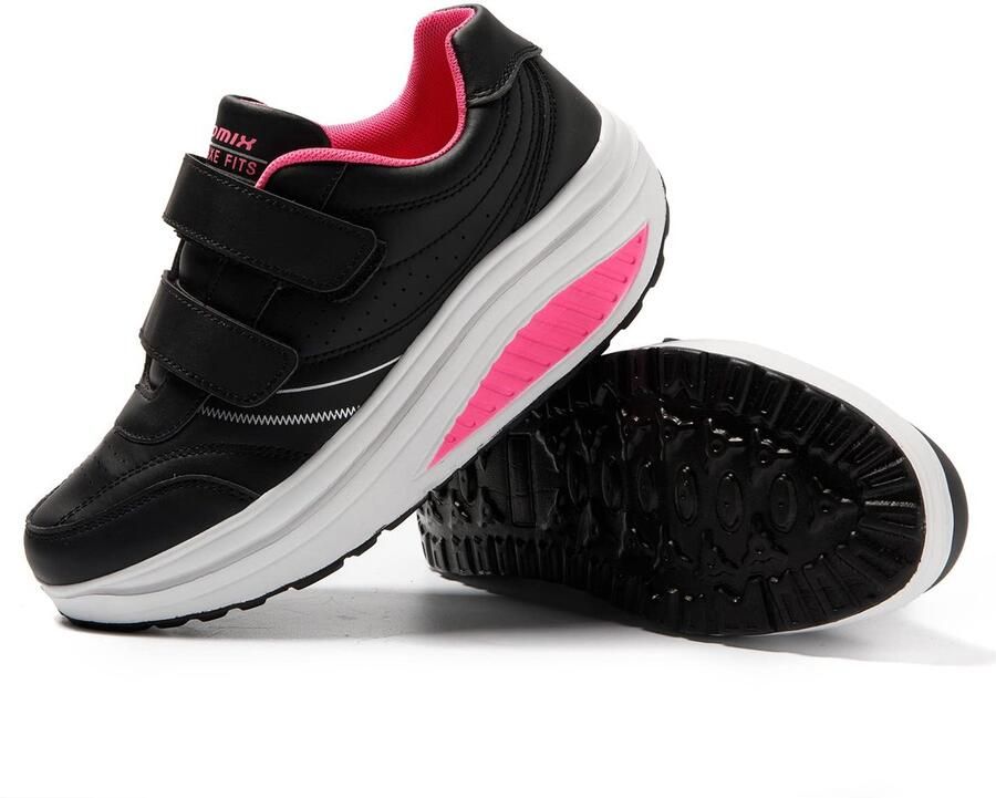 SnelShoppen Dames Sneakers met Klittenband Casual Plateau Sportschoenen Comfortabele Anti-Slip Wipschoenen voor Fitness Gym Roze