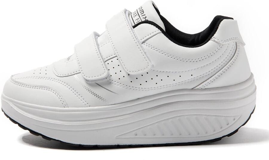 SnelShoppen Dames Sneakers met Klittenband Casual Plateau Sportschoenen Comfortabele en Anti-Slip Wipschoenen voor Fitness Gym Wit