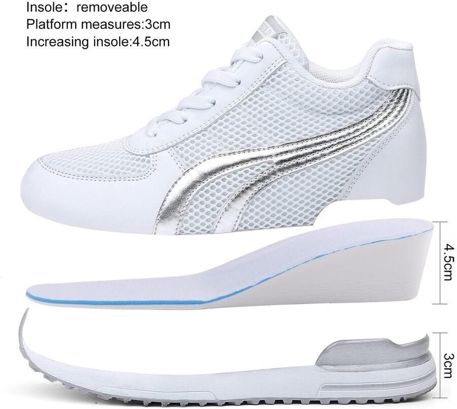 SnelShoppen Dames Sneakers met Sleehak Ademende Gym Fitness Wandelen Sport Sneakers Wit EU Perfect voor Casual Outfits & Sportieve A