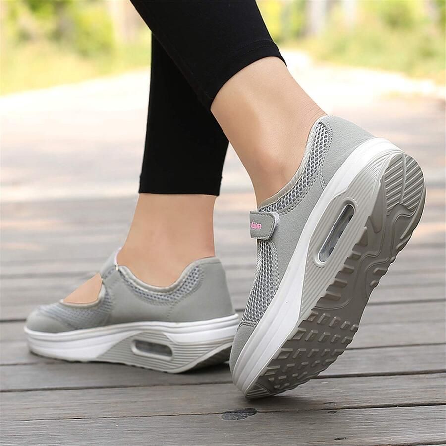 SnelShoppen Dames Sportsandalen Ademend Mesh Antislip Zomer Loafers Sleehak Fitness Wandelschoenen Gym Schoenen Grijs