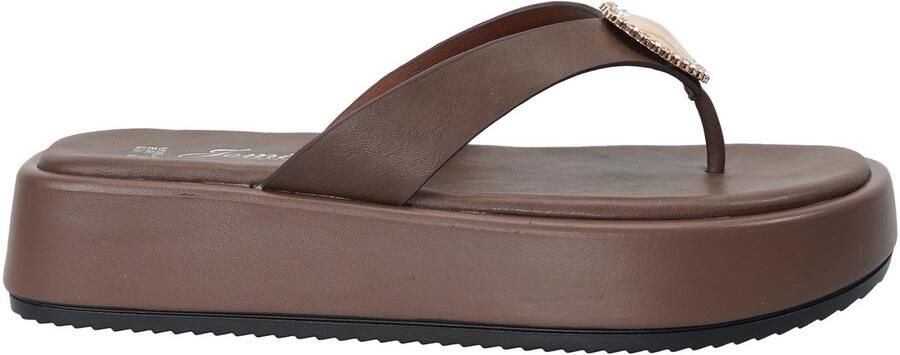 SnelShoppen Dames Teenslippers met Hart Strass Platform Dikke Zool Comfortabel Bruin EU Perfect voor Strand Thuis en Vrije Tijd