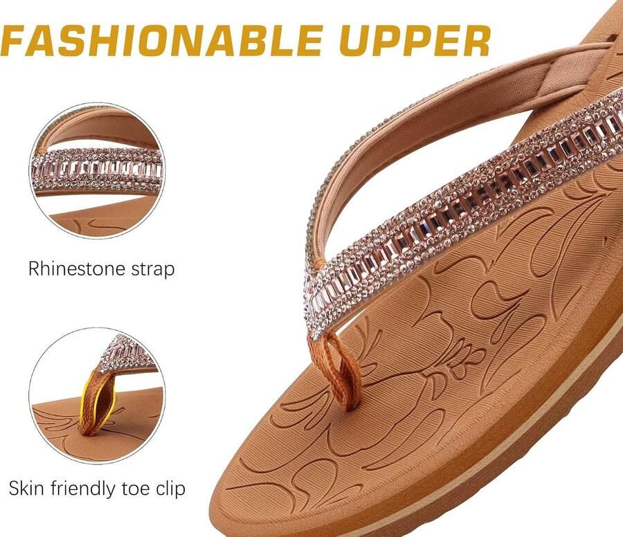 SnelShoppen Dames Teenslippers met Strass Antislip Orthopedisch Comfort Boogondersteuning Zomer Sandalen Ideaal voor Strand en Vri