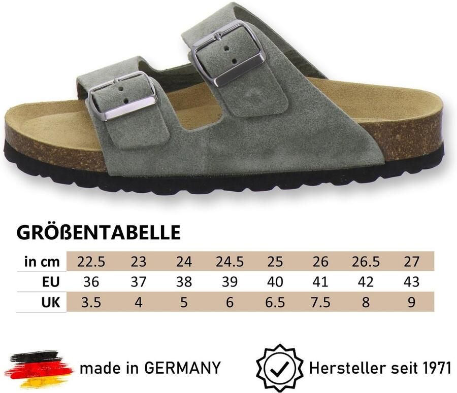 SnelShoppen Dames teenslippers van echt leer AFS-Schuhe 2100 Olijfgroen velours EU ideaal voor vakantie strand tuin en casual gebrui
