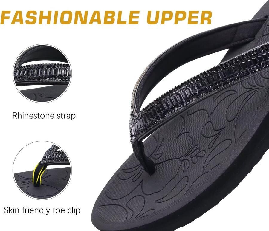 SnelShoppen Dames Tientrenners Flipflops met Glitter voor Indoor Outdoor Zomer Zwembad Strand Comfort Platform Sandalen Badslippers met Orthoped