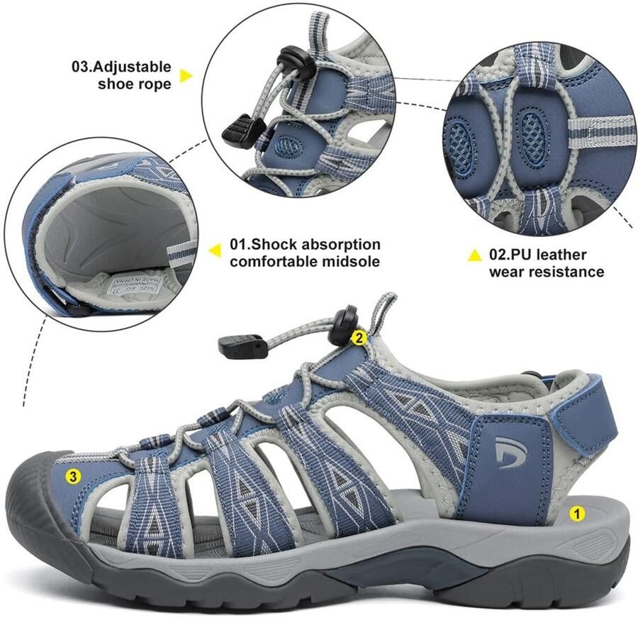 SnelShoppen Dames Trekkingsandalen Wandelsandalen met Gesloten Tenen Ademend en Comfortabel Zomersandalen voor Outdoor Activiteiten Blauw