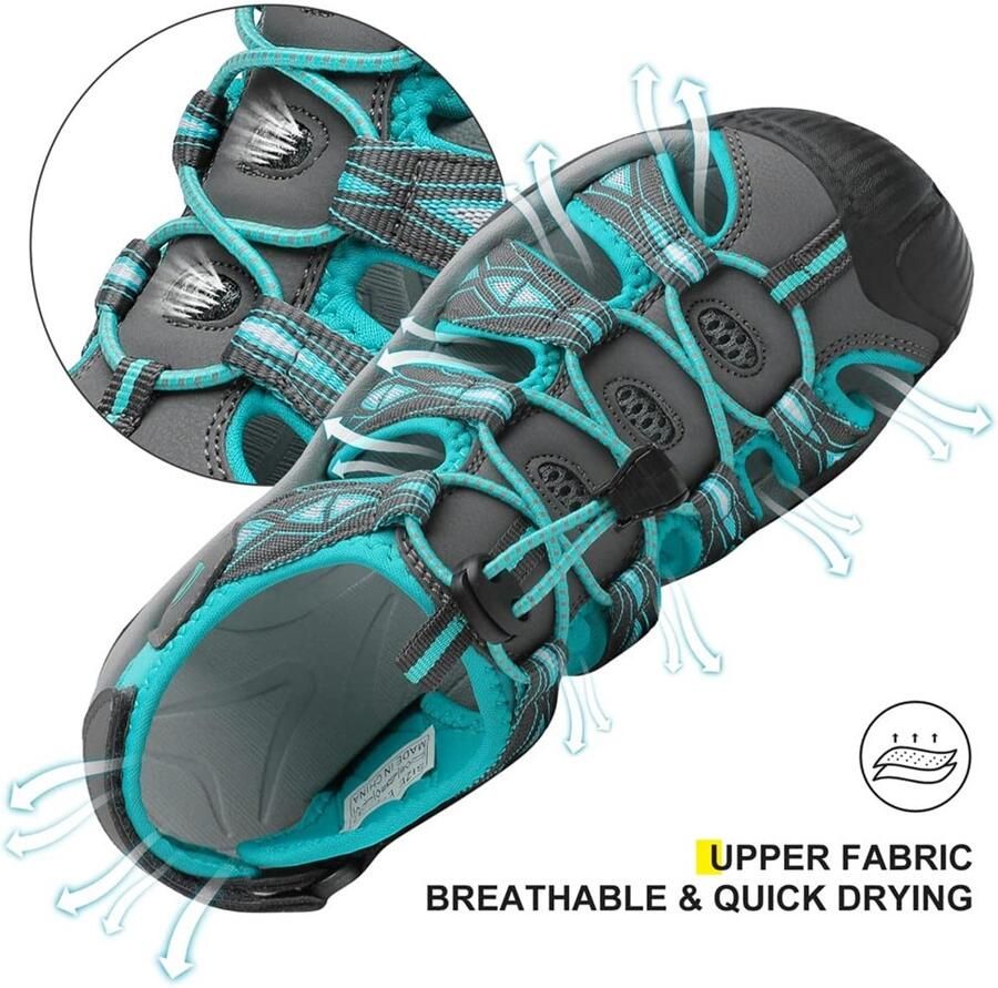 SnelShoppen Dames Trekkingsandalen Ademend Gesloten Tenen Comfortabele Wandelsandalen Zomersandalen voor Outdoor Grijsblauw