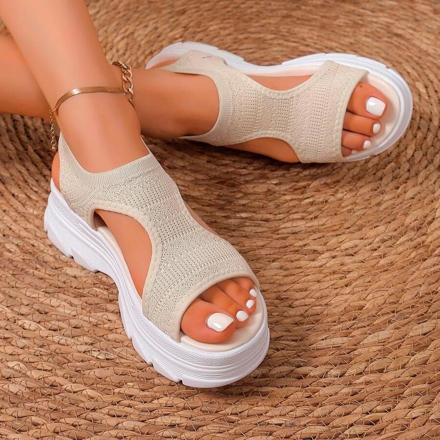 SnelShoppen Dames Zomer Sandalen Flyweaving Mesh Dikke Rubber Onderkant Open Tenen Lichte Sport Sandalen Grote Maat Elegant en Comfortabel vo