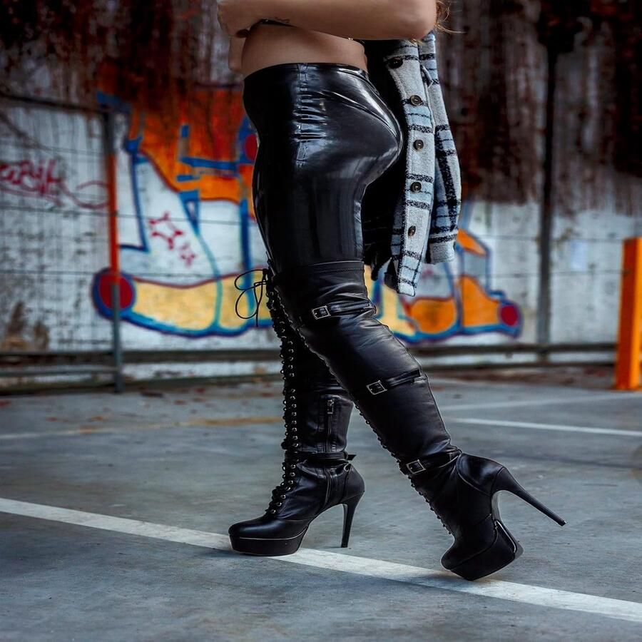 SnelShoppen Dameslaarzen Over de Knie Hoge Hakken Plateau Stilettohak Synthetisch Leder Verstelbare Schacht Feest Avond Casual
