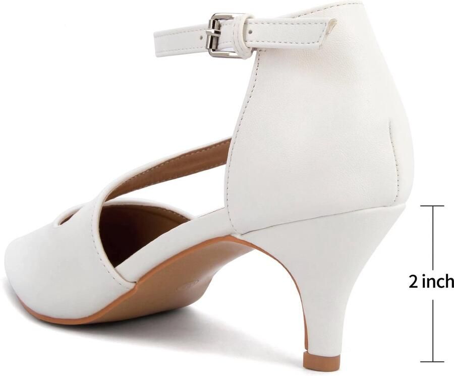 SnelShoppen Elegante Dames Pumps Spitse Teen met Enkelbandje en Kittenhiel Wit EU voor Feestelijke Gelegenheden