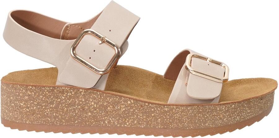 SnelShoppen Damessandalen met Sleehak en Dubbele Gesp Kurkzool Comfortabele Zomerschoenen met Dikke Hak Beige EU voor Feest Vakantie en