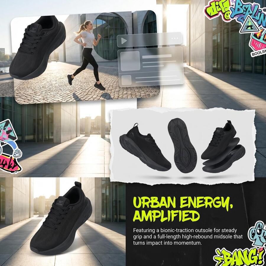 SnelShoppen Damesschoenen Sneakers Hoge Zool Ademend Mesh Comfortabele Sportschoenen voor Fitness en Dagelijks Gebruik Zwart