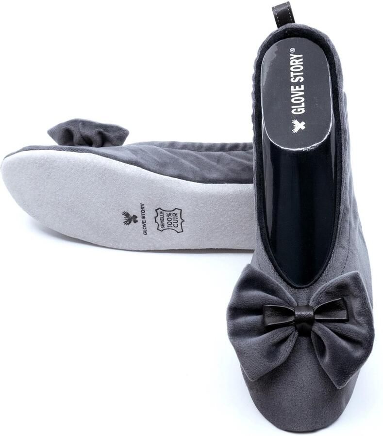 SnelShoppen Damesslippers van fluweel met zachte leren zool Comfortabele ballerina's voor dames Handgemaakt in Grijs EU Perfect voor