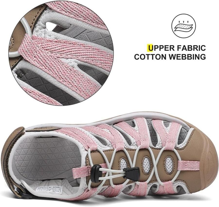 SnelShoppen DANNTO Trekkingsandalen voor Dames Ademend en Comfortabel Gesloten Tenen Zomersandalen voor Outdoor Wandelsandalen Kaki