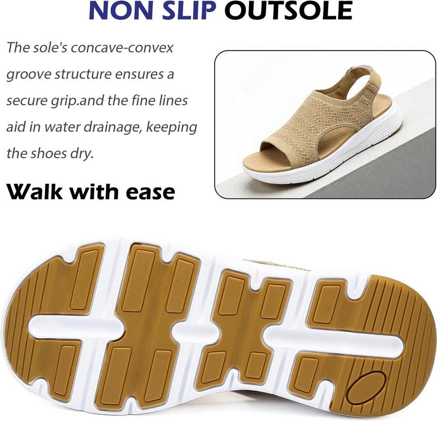 SnelShoppen DimaiGlobal Sandalen Dames Zomer Sport Orthopedisch Licht Wasbaar Gebreid Slingback Plateausandalen Verstelbare Klittenbandsluiting Mokk