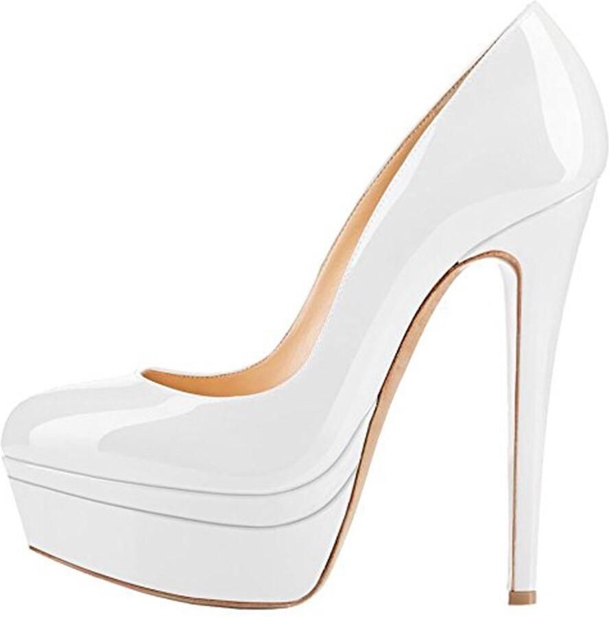 SnelShoppen Dubbel Plateau Pumps Stilettos Platform Hoge Hakken voor Feest Casual Wit 44 EU Comfortabel en Chic