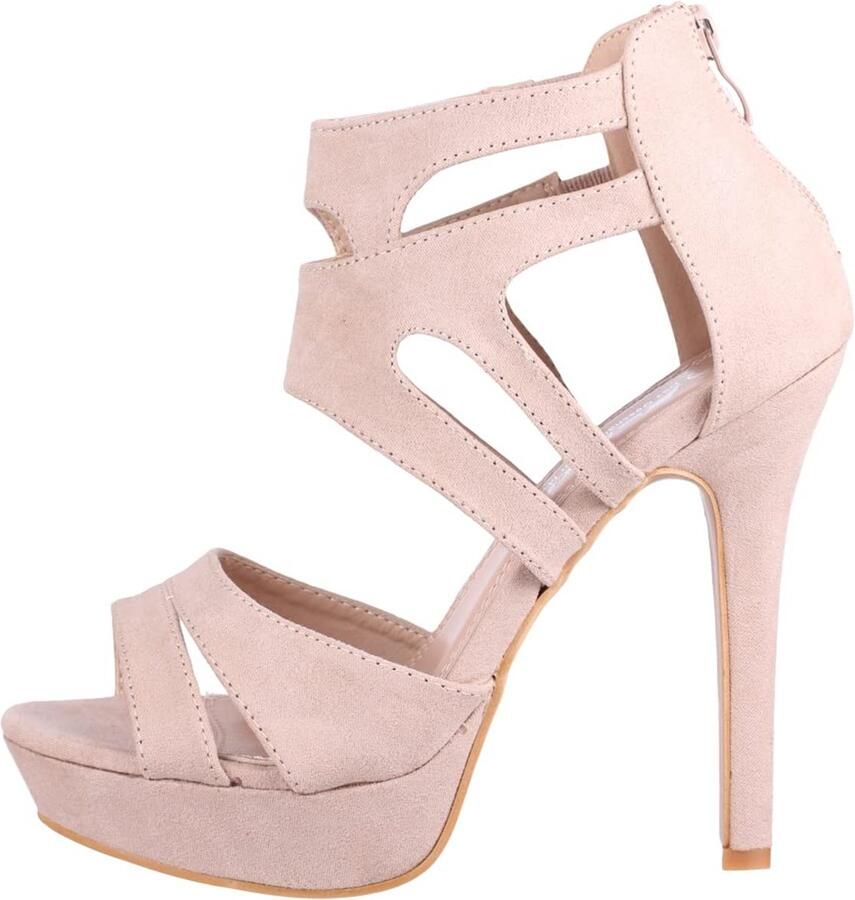 SnelShoppen Elara Dames Pumps Open Hoge Hakken Chunkyrayan LL85 Beige Elegante Schoenen voor Feest Bruiloft Avond uit