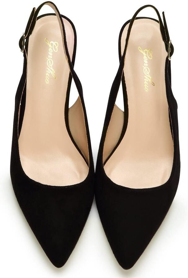 SnelShoppen Elegante Kitten Heel Slingback Pumps Dames Puntige Lak Hakschoenen met Gesloten Tenen Zwart Suède voor Bruiloft Avond en Kantoor