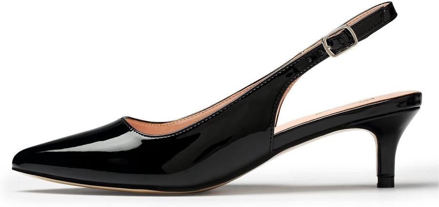 SnelShoppen Elegante Slingback Pumps voor Dames Kittenhak Schoenen van Lak Hoge Hakken met Gesloten Tenen Zwart EU Perfect voor Br