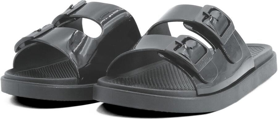 SnelShoppen Elegante zomerschoenen dames met verstelbare dubbele gesp antislip comfortabele pantoffels pv rubber hak zwart EU i