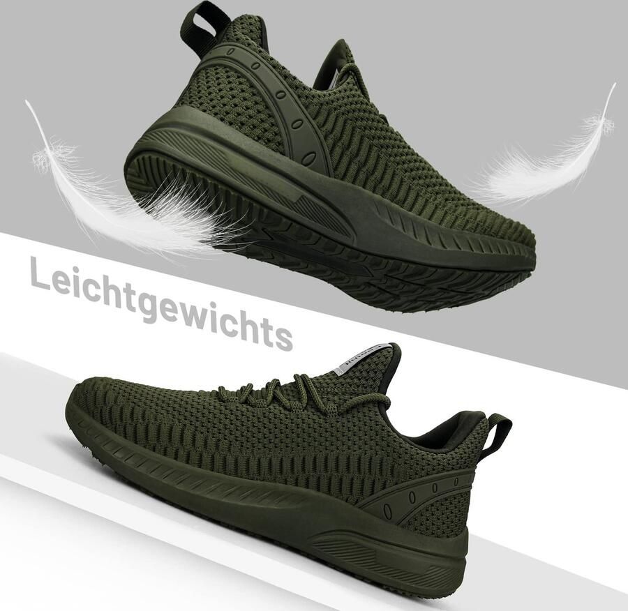 SnelShoppen Feethit Gymschoenen voor Heren Lichtgewicht Hardloopschoenen Antislip Sportschoenen Ademend Sneakers in Legergroen 43 EU voor Wandele
