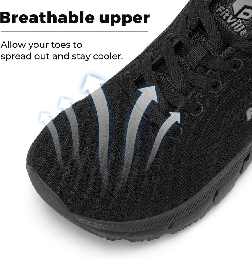 SnelShoppen FitVille Loopschoenen Vrouwen Extra Breed Lichtgewicht Ademend Sneakers Zwart 39 EU Comfortabele Blotevoeten Wandelschoenen voor Brede