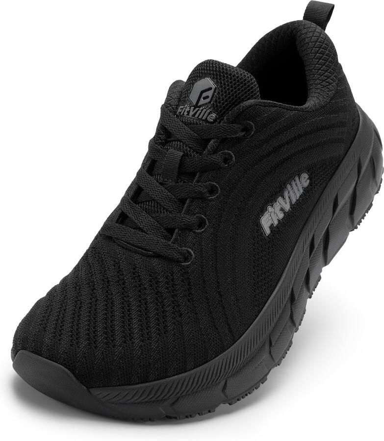 SnelShoppen FitVille Loopschoenen Vrouwen Extra Breed Sport Sneakers Ademend Lichtgewicht Blotevoeten Jogging Schoenen Comfortabel Wandelen Zwart
