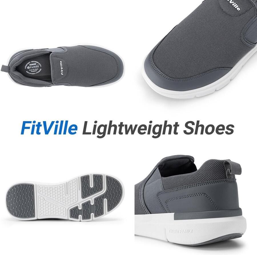 SnelShoppen Fitville Slip On Sneaker Heren Extra Breed Trainers Antislip Wandelschoenen Lichtgewicht Casual Schoenen Donkergrijs 45 EU X-Breed