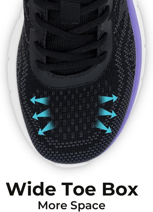 SnelShoppen FitVille Wandelschoenen Brede Dames Lichtgewicht Joggingschoenen Sneakers Comfortabele Fitness Ademende Vrijetijdsschoenen Zwart met Paa