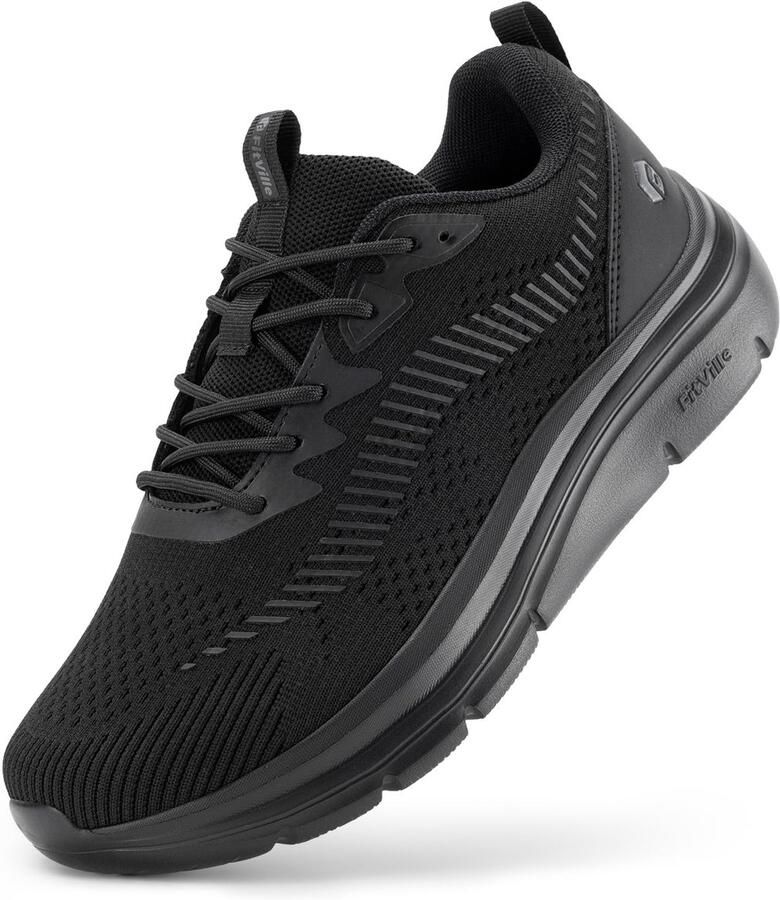 SnelShoppen Fitville Wandelschoenen Heren Extra Brede Sneakers Ademend Comfortabele Hardloopschoenen Voor Brede Voeten Zwart 44 EU Breed