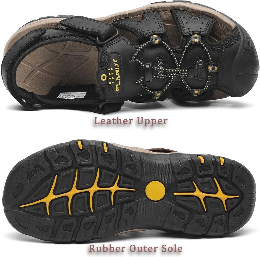 SnelShoppen FLARUT Sandalen Heren Outdoorsandalen Trekkingsandalen Leer Wandelsandalen Sportsandalen Donker EU voor Avontuurlijke Buitenactivit