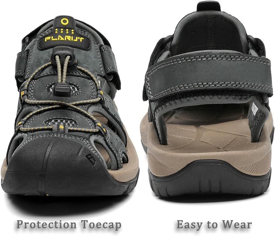 SnelShoppen FLARUT Sandalen Heren Outdoorsandalen Trekkingsandalen Leer Wandelsandalen Sportsandalen Grijs EU Ideaal voor Camping en Wandelen