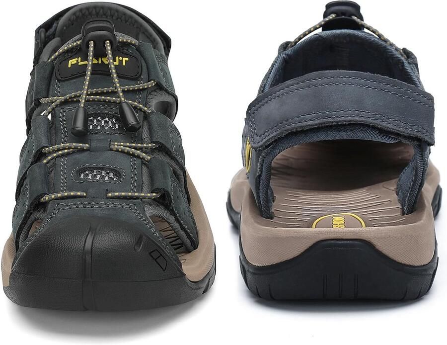 SnelShoppen FLARUT Sandalen voor Heren Outdoorsandalen Trekkingsandalen van Leer Wandelsandalen Sportsandalen Grijs B 46 EU voor Camping Wande
