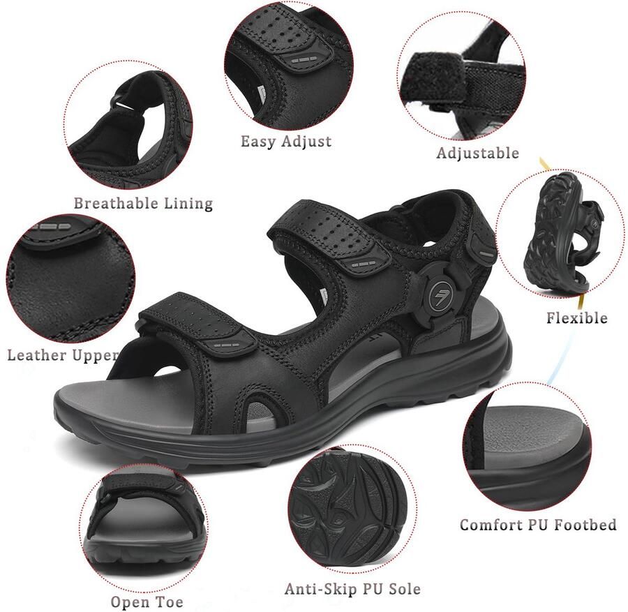 SnelShoppen FLARUT Sandalen voor Heren Trekkingsandalen Wandelsandalen Strandsandalen Outdoorsandalen Donker Ideaal voor Camping