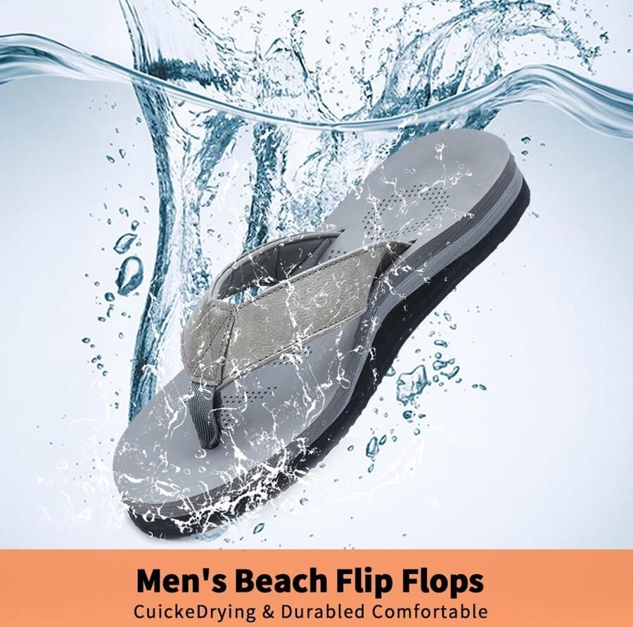 SnelShoppen Flip-flops heren met ondersteuning en boog comfortabele strandsandalen voor de zomer grijs