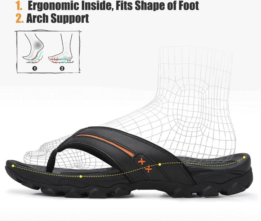 SnelShoppen Flip Flops Teenslippers voor Heren Zwarte Badslippers Leer Antislip Zomerschoenen Perfect voor Strand en Tuin