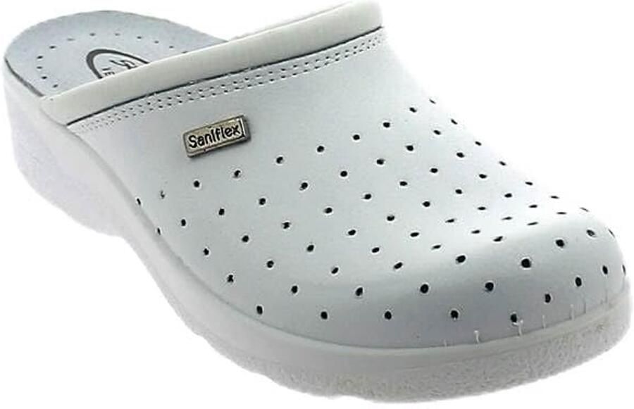 SnelShoppen Gecertificeerd Medisch Lederen Klompen Muiltjes Pantoffels Schoenen Dames Wit Comfortabel en Duurzaam Voor Thuis en Werk