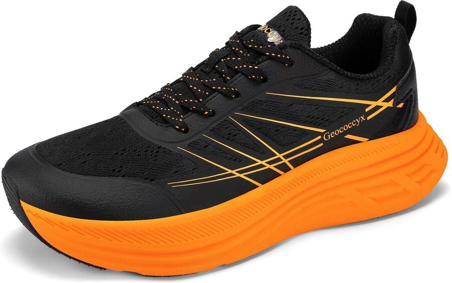 SnelShoppen Geococcyx Sportschoenen Heren Ademend Sneakers met Brede Teenbox Antislip Wandelschoenen Oranje Perfect voor Sport en Vr