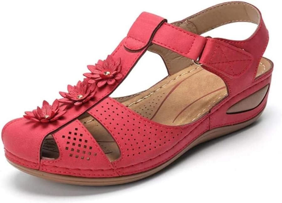 SnelShoppen Gesloten Orthopedische Sandalen Grote Maten Comfortabele Outdoor Slippers met Hak Bloem & Strass Accenten Platte Schoenen voor Fee