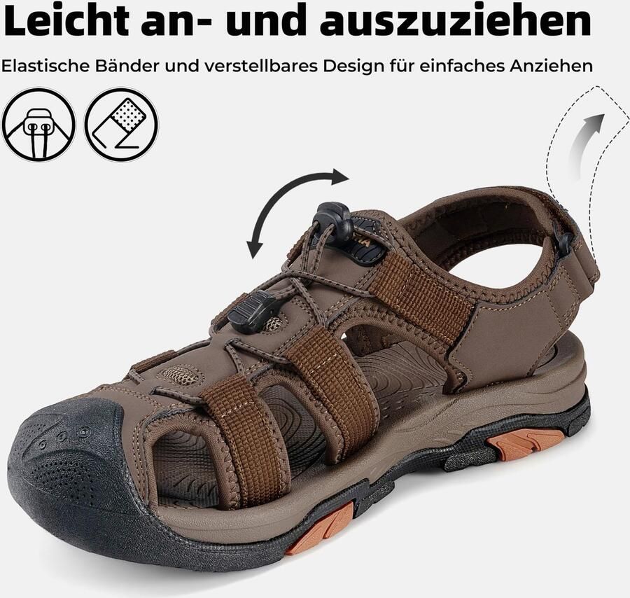SnelShoppen Gesloten sandalen heren ademend antislip watersandalen outdoor bruin ideaal voor camping tuin en vakantie